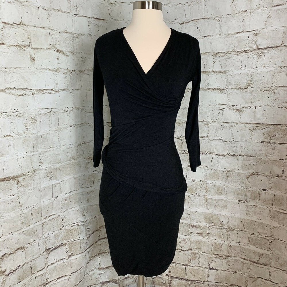 Carven Black Faux Wrap Dress Long Sleeve Size 36